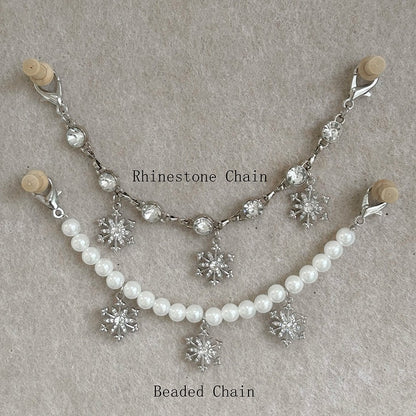 / Rhinestone Chain with Blue Tote Bag Light Beaded Chain Snowflake Embroidery Plush