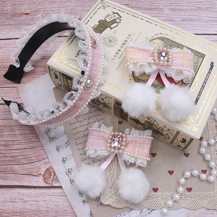 Tweed Bowknot Hairclip Set Options Jirai Color Kei KC 5