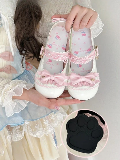 Heel Leather PU Heels - Paw White Low Sweet in Lolita Cat