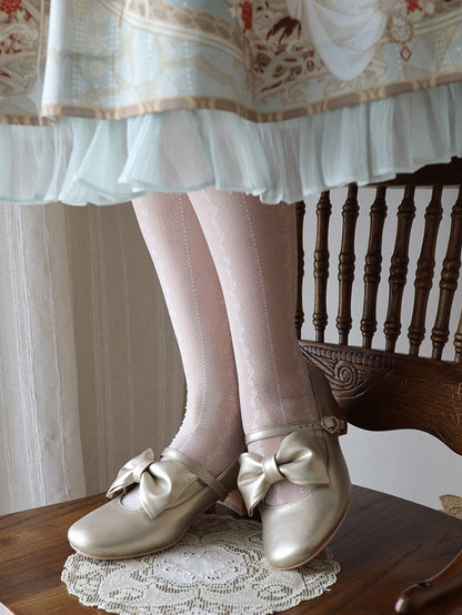 Golden Mid-heel Janes Top Mary at with Buckle - Bow Heart