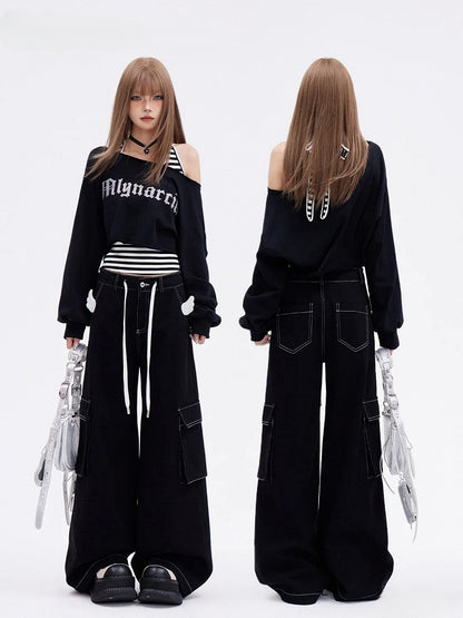 Tanktop mit Bindeband Schwarz-Weiß gestreift Glamorous