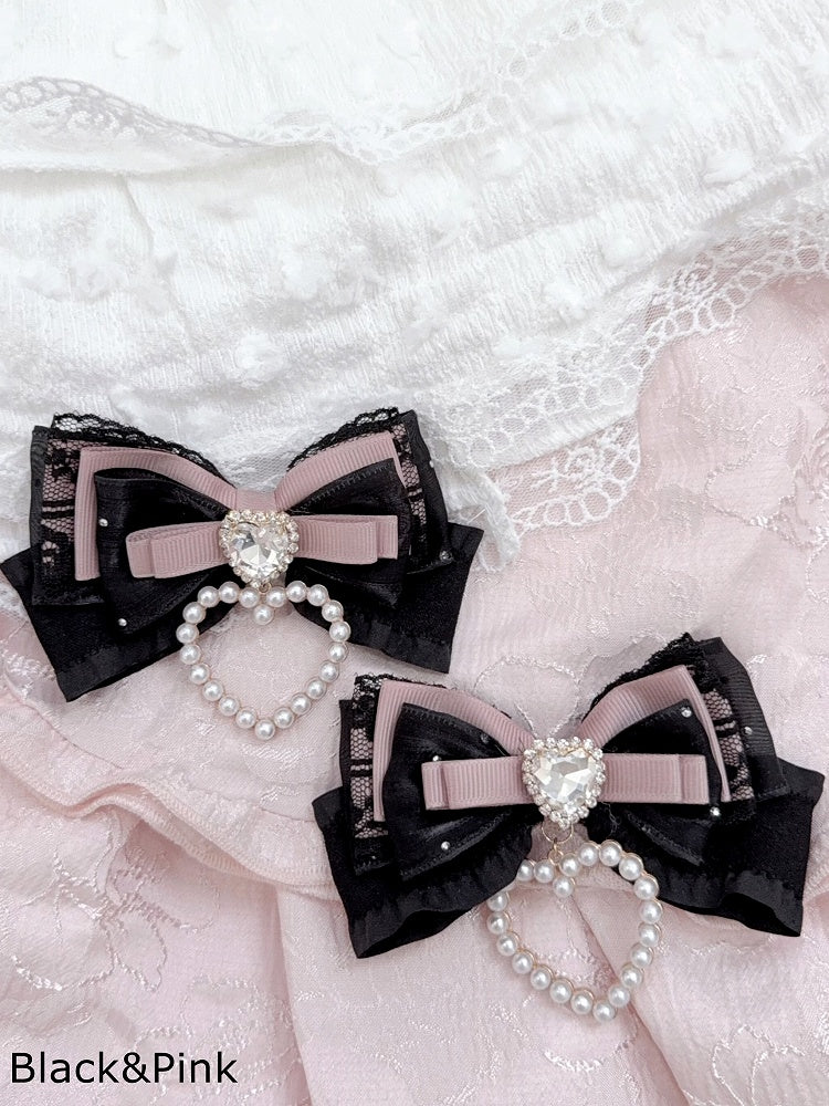 Jirai Rhinestone 5 Hairclips with Kei Charm Heart Bow Colors and