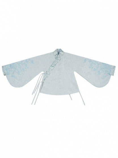 Mint Green Hanfu-Inspired Satin Long Sleeve Top with Floral Print - Yimu Walnut