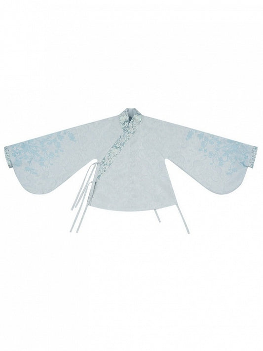 Mint Green Hanfu-Inspired Satin Long Sleeve Top with Floral Print - Yimu Walnut