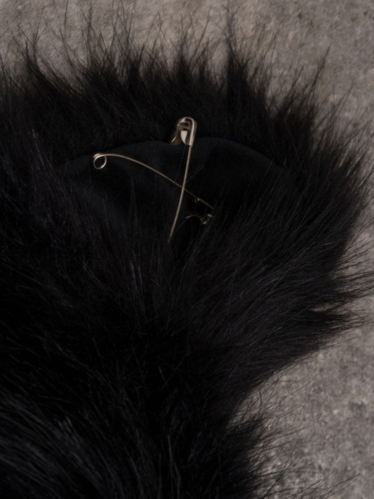 Pin With Cat Bone Pompon Applique Plush Ear Hat Decorated Charms Black Skeleton Gothic