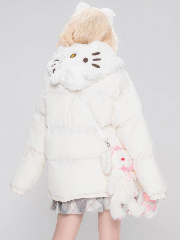 Weiße/rosa/hellblaue Kätzchen-Plüsch-Kapuzenjacke mit dicker Kapuze