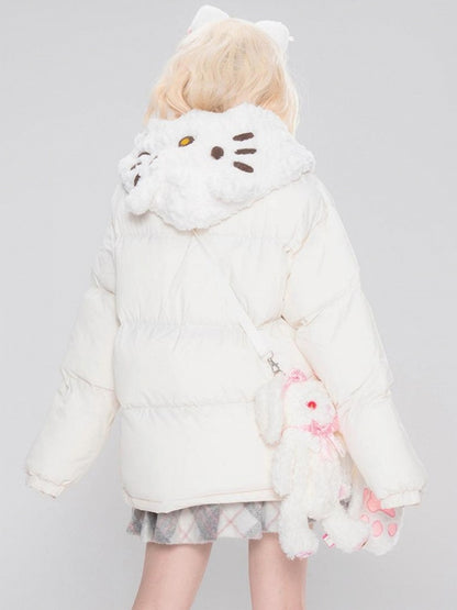 Weiße/rosa/hellblaue Kätzchen-Plüsch-Kapuzenjacke mit dicker Kapuze