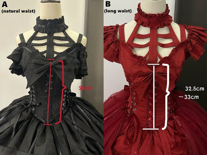 Design Schnürschuhe mit Taillen-Vogelkäfig-Ovarlay-Rot-Lolita-Kleid-Rock groß und Gothic-Schleife-Korsett abnehmbar