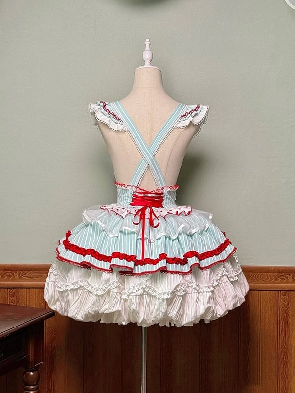 Bubble Appliqué Bodice Heart-Shaped and Cake Red Green Sweet Lolita Overall Dress with
