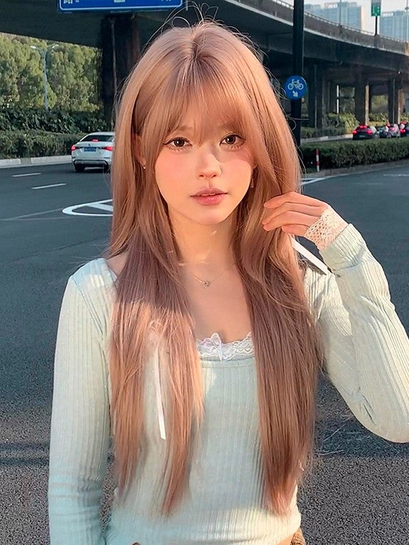 Braun mit Länge, glatt, Air-Perücke, Pony, 70 cm