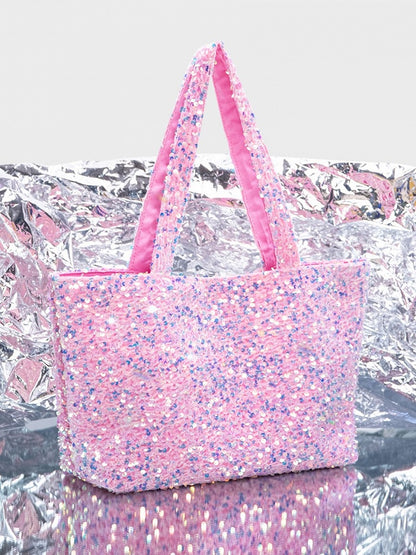 Carry Single Sequin Tote - Shimmering Shoulder Pink Bag