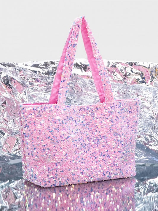 Carry Single Sequin Tote - Shimmering Shoulder Pink Bag