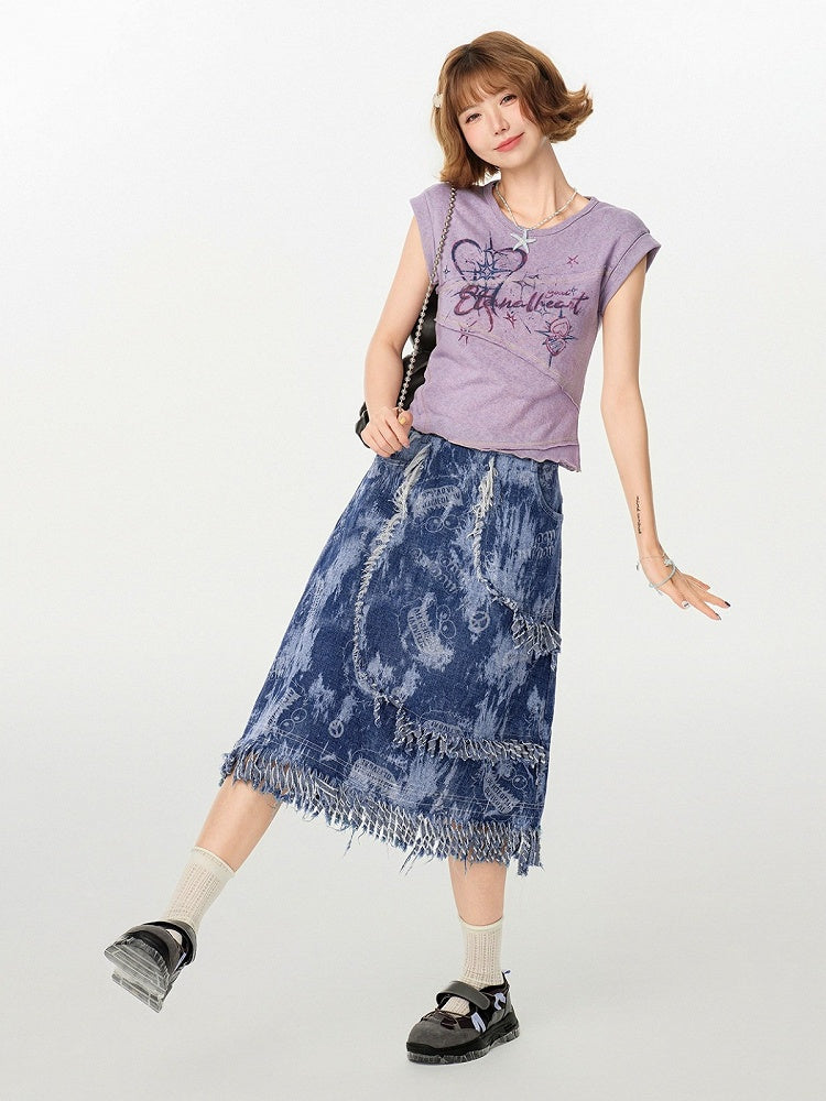 Retro Floral Print Asymmetrical Design Short Sleeve Top - Girlyhalo