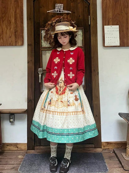 Red Embroidered Pattern Elegant Lolita Knit Cardigan - Crucis Universal Tailor Company