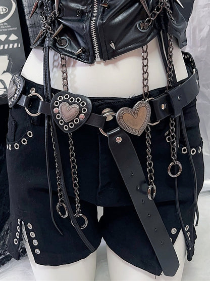 Gürtel verziert Y2K glamouröse PU-Taille herzförmige schwarze Nieten