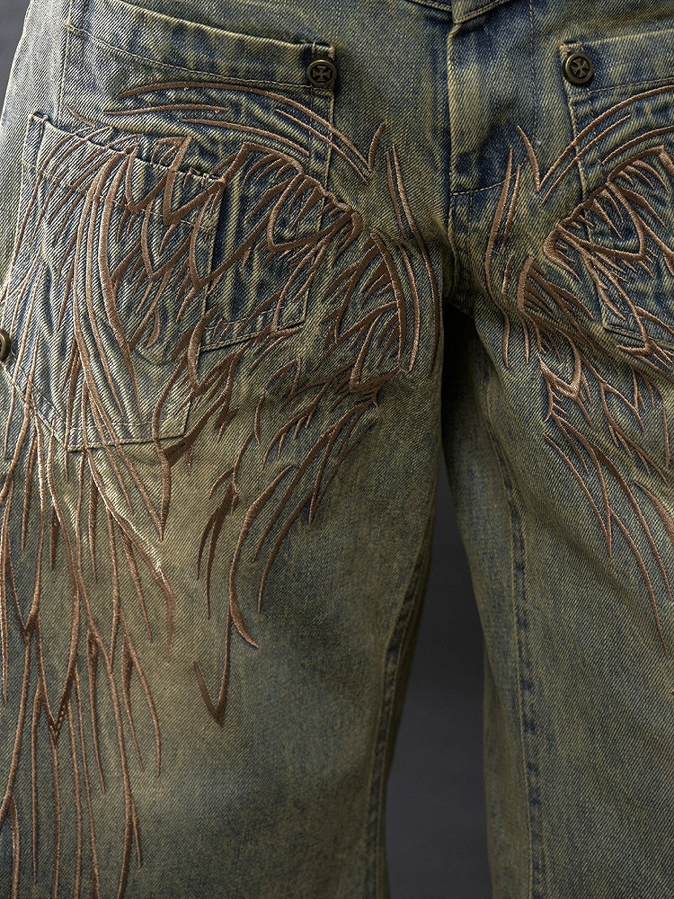 Angel Blau/Gelb Faded Wash Distressed Holes