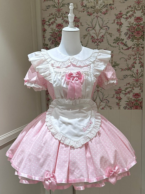 Pink Maid OP with Striped Lace Details - Sheep Puff Atelier