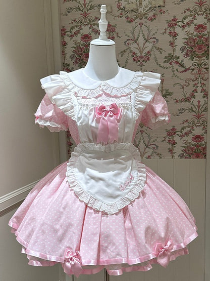 Pink Maid OP with Striped Lace Details - Sheep Puff Atelier