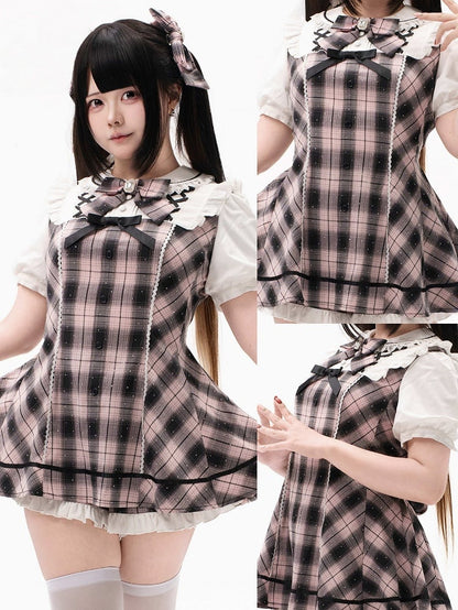 Plaid Short Sleeve Dress with Sparkle & Shorts - Bunny Rush