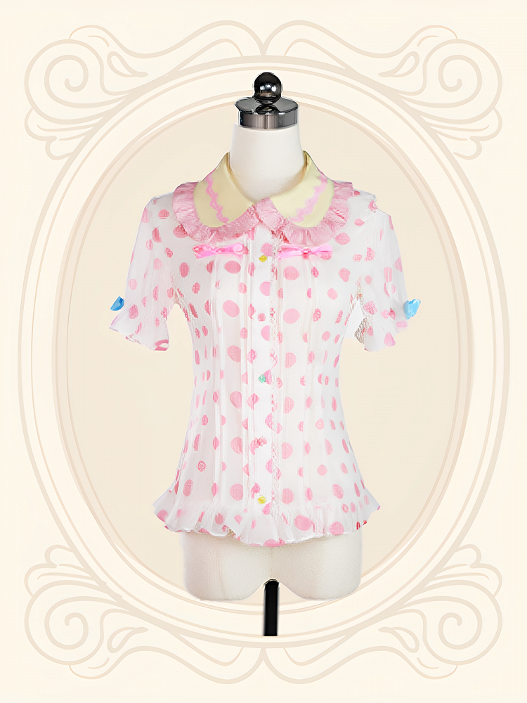 Polka Dot Sweet Lolita Short Puff Sleeve Blouse - Dollet