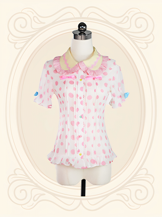 Polka Dot Sweet Lolita Short Puff Sleeve Blouse - Dollet