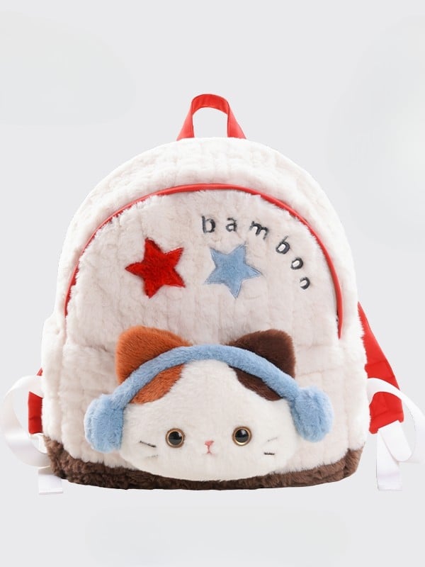 Kitty Letter Star With Embroidery Plushie And Backpack WhiteRed Plush Detachable A