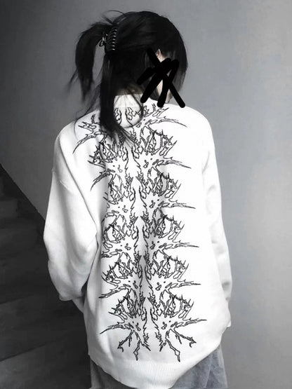 Pattern Style with Bone Beetle Sweater White Dark Gothic