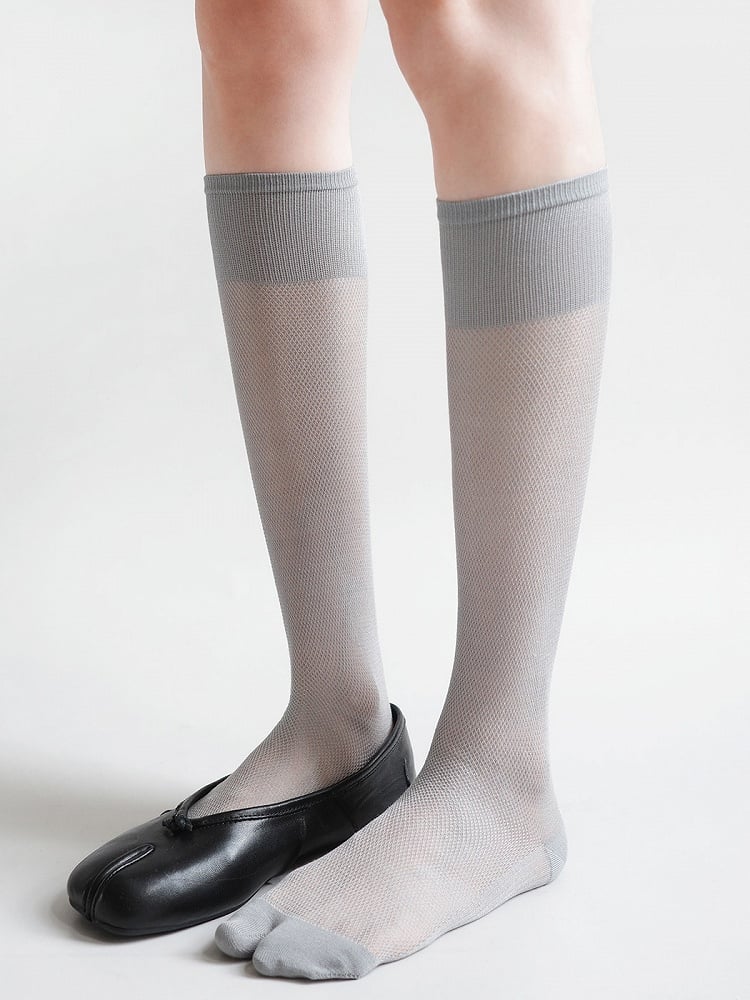 Split-Toe Ribbed Sheer Mid-Calf Socks, Minimalist, 4 Colors - Night Experiment