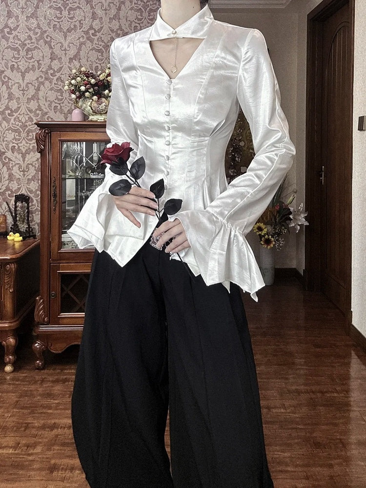 Collar Ways Wear Shirt Two White Sleeves Gothic Long Lolita