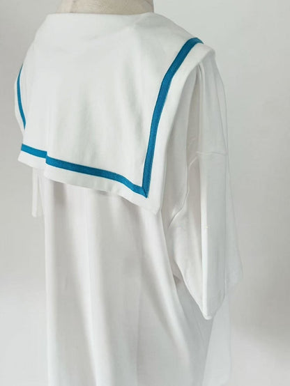 With Tenshi Bow Cartoon Tie T-shirt Collar Blue Sailor WhiteBlue Kaiwai Print