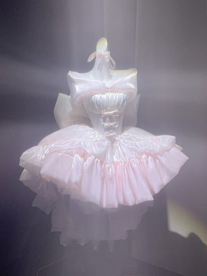 Dress Yellow Pink Lolita Bodice Details Balletcore Hime Bowknot on Strapless and