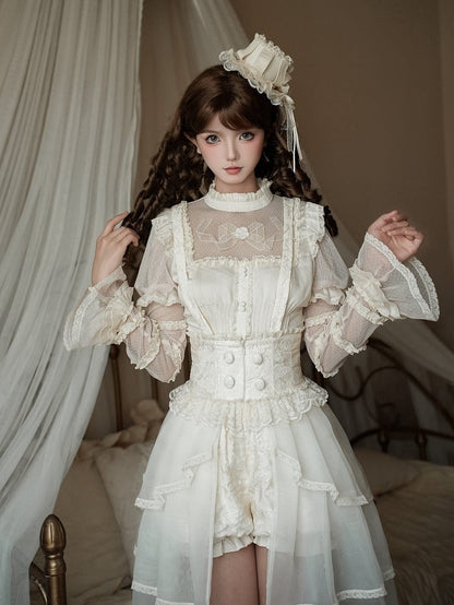 with High Detachable Straps Waist Beige Shoulder Lolita Bloomer Shorts Ouji