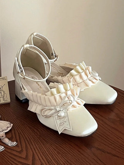 Lolita Elegant Ruffle Toe Tiered Square Sandals Off-white - Trim
