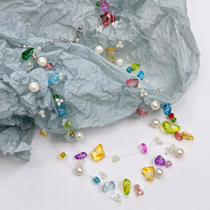 Y2K Pink/Colorful Decorated Necklace and Rhinestone Beaded