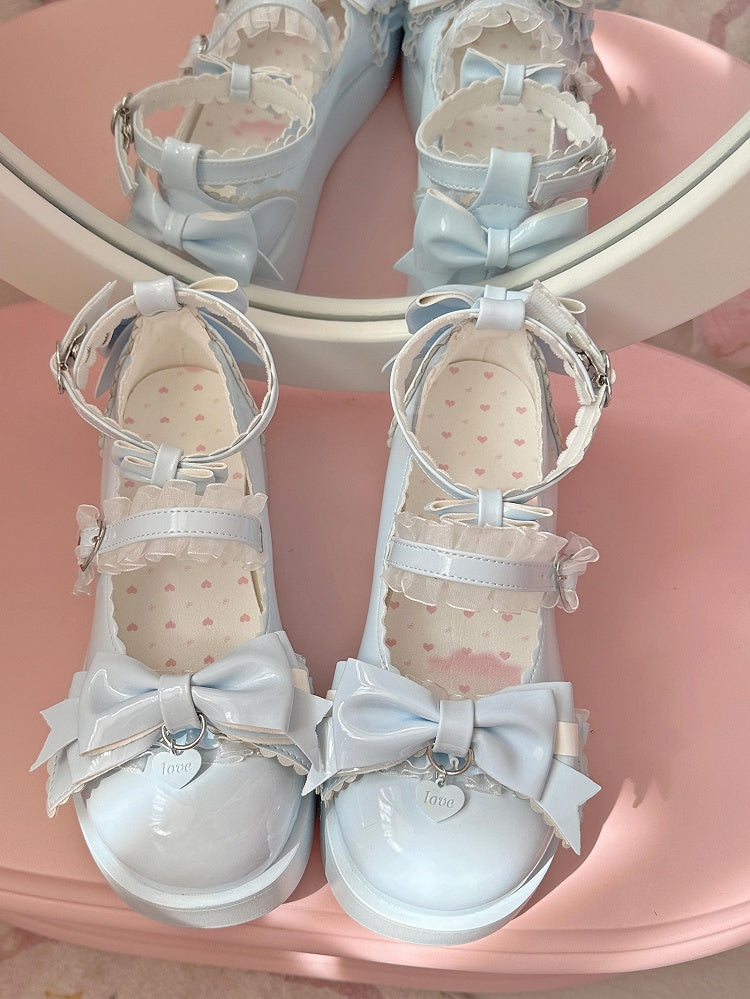 Toe with Sweet Delicate Lolita Round Bow Platforms Blue