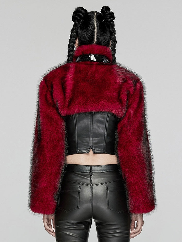 Black Red Punk Personalized Short Fur Jacket