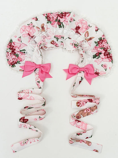 Bear Print Floral Pink/White Bonnet Pink and Sweet Teddy Lolita