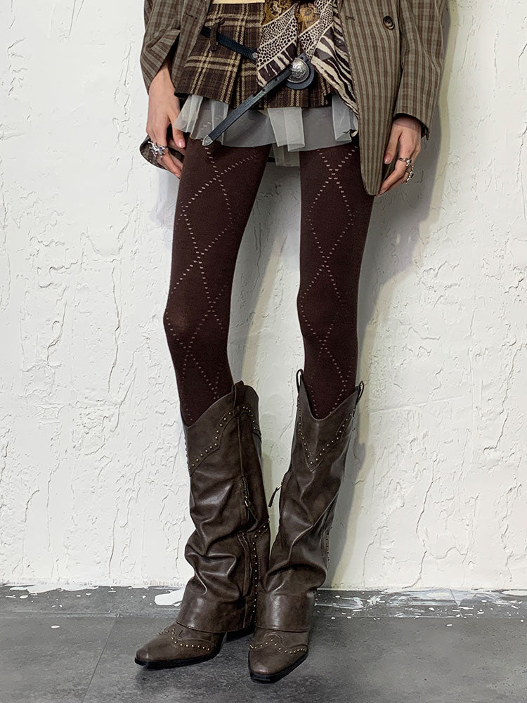 コーヒー Y2K ダイヤモンド ホローアウト タイツ