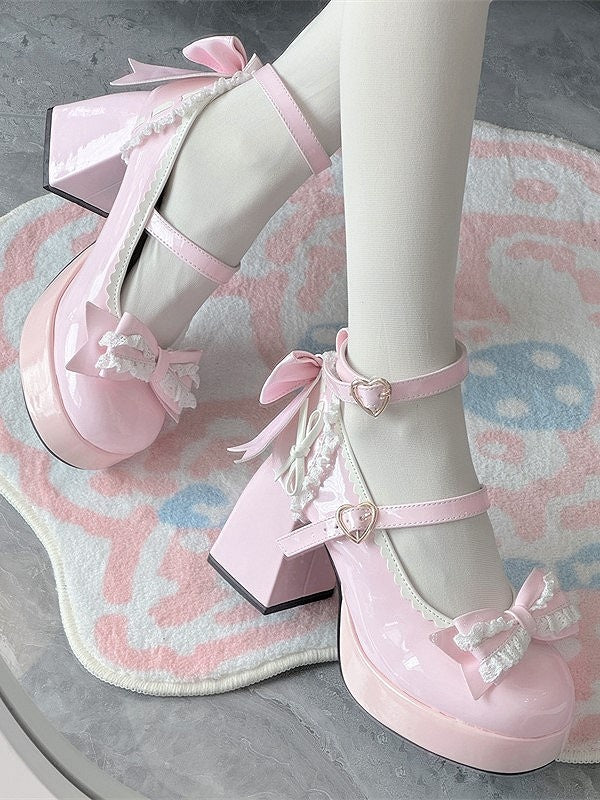 Mary Lace-Adorned Top Pink Janes at Lolita Heart with Elegant Fastener Bow