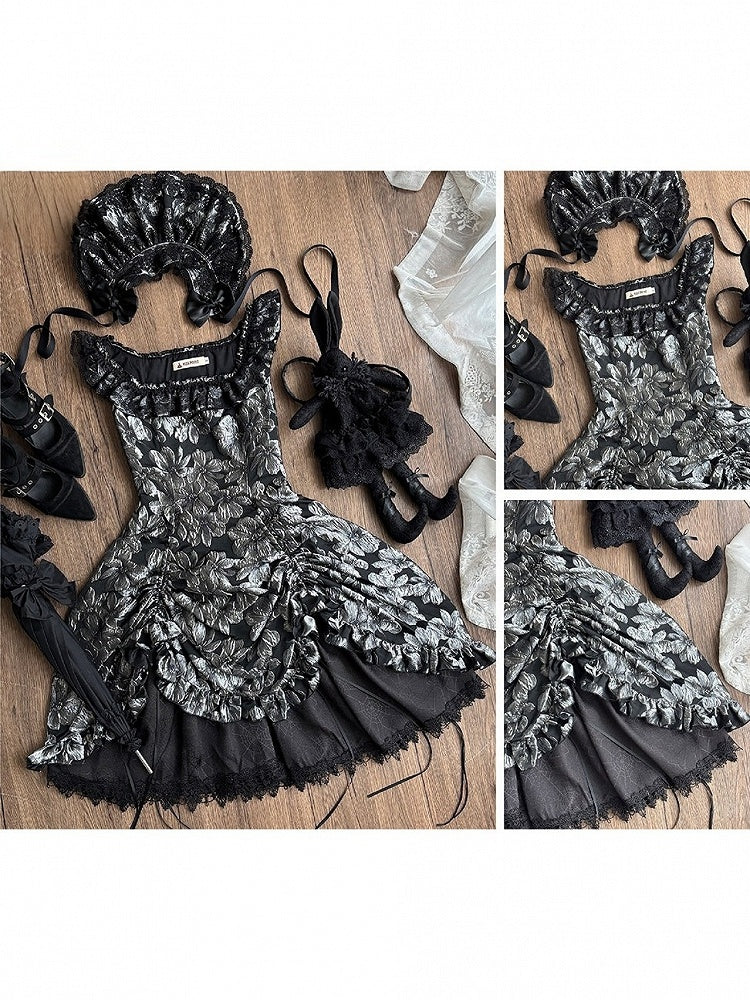Silver and Black Ruffled JSK Gothic Lily - Miss Point