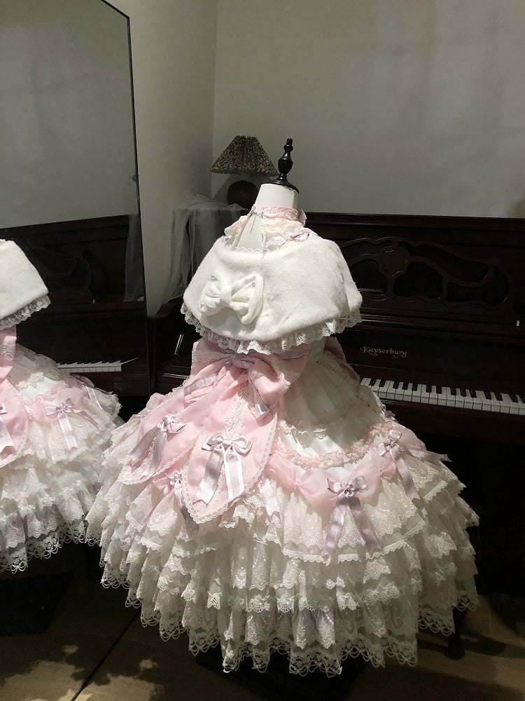 Shimmer Hime Set OP Lolita Decorated Bows Princess Pink Layered Full Dress