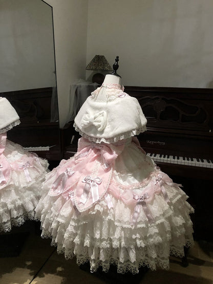 Shimmer Hime Set OP Lolita Decorated Bows Princess Pink Layered Full Dress