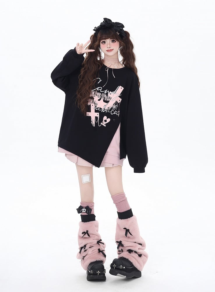 Rosa/schwarzes Sweatshirt mit seitlichem Kreuzschlitz und großer Schleife auf der Rückseite