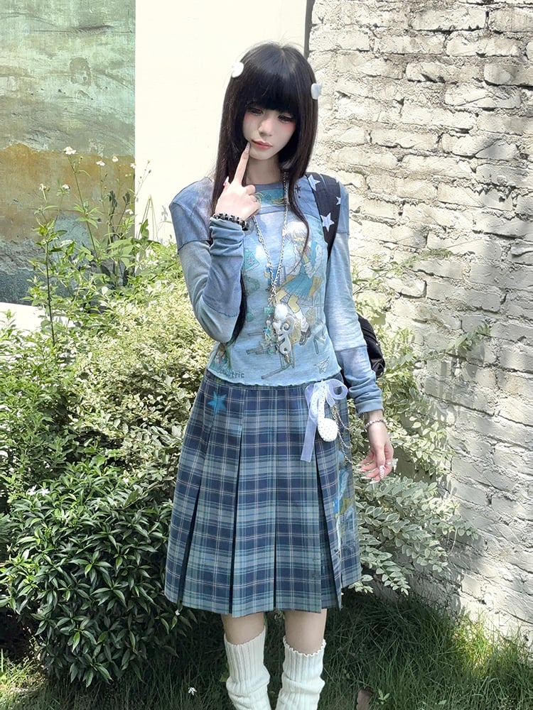 Neck Print with Top Blue Round Cartoon