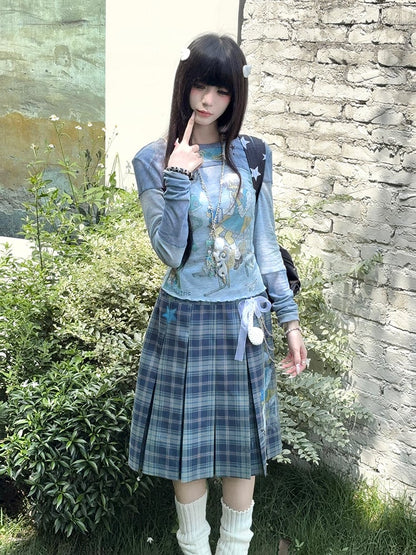 Neck Print with Top Blue Round Cartoon