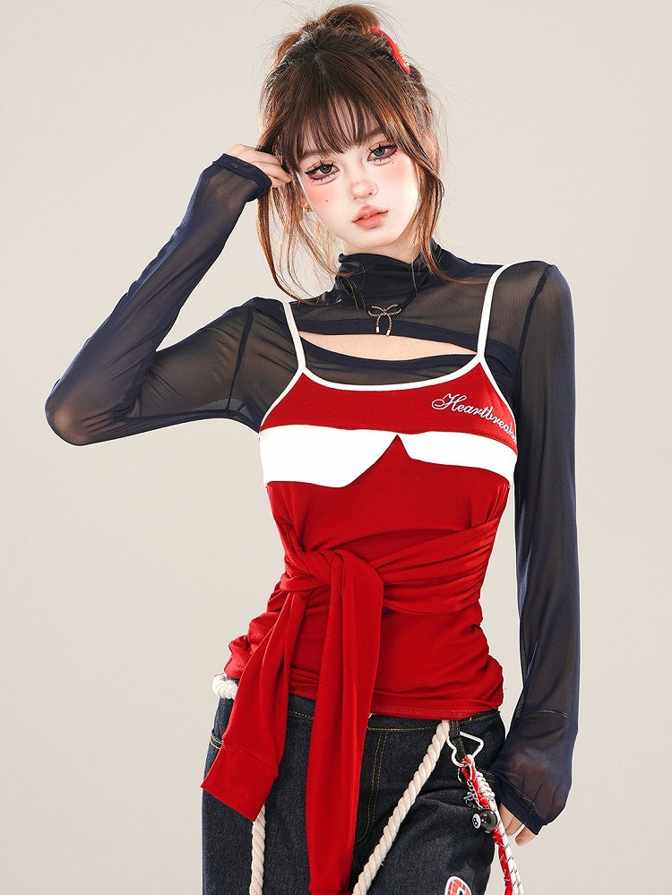 Red/Navy Blue Bold Tie Accent Cami Top