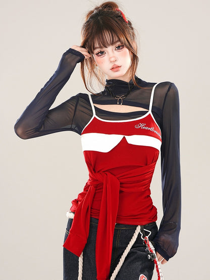 Red/Navy Blue Bold Tie Accent Cami Top