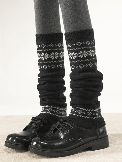 Snowflake Pattern Leg Knitted Retro 4 Colors Warmers