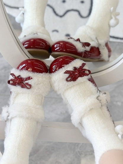 Wine Round-Toe Flat Red Snap Lolita with Star Design Sweet Shoes