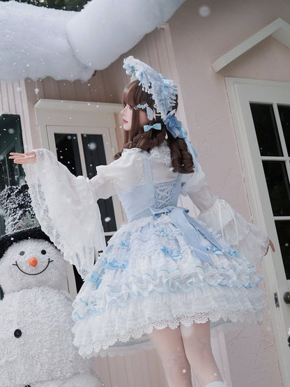 Jumper with Layered Blue Hime Bows Detachable Dress Lolita Hanayome Skirt